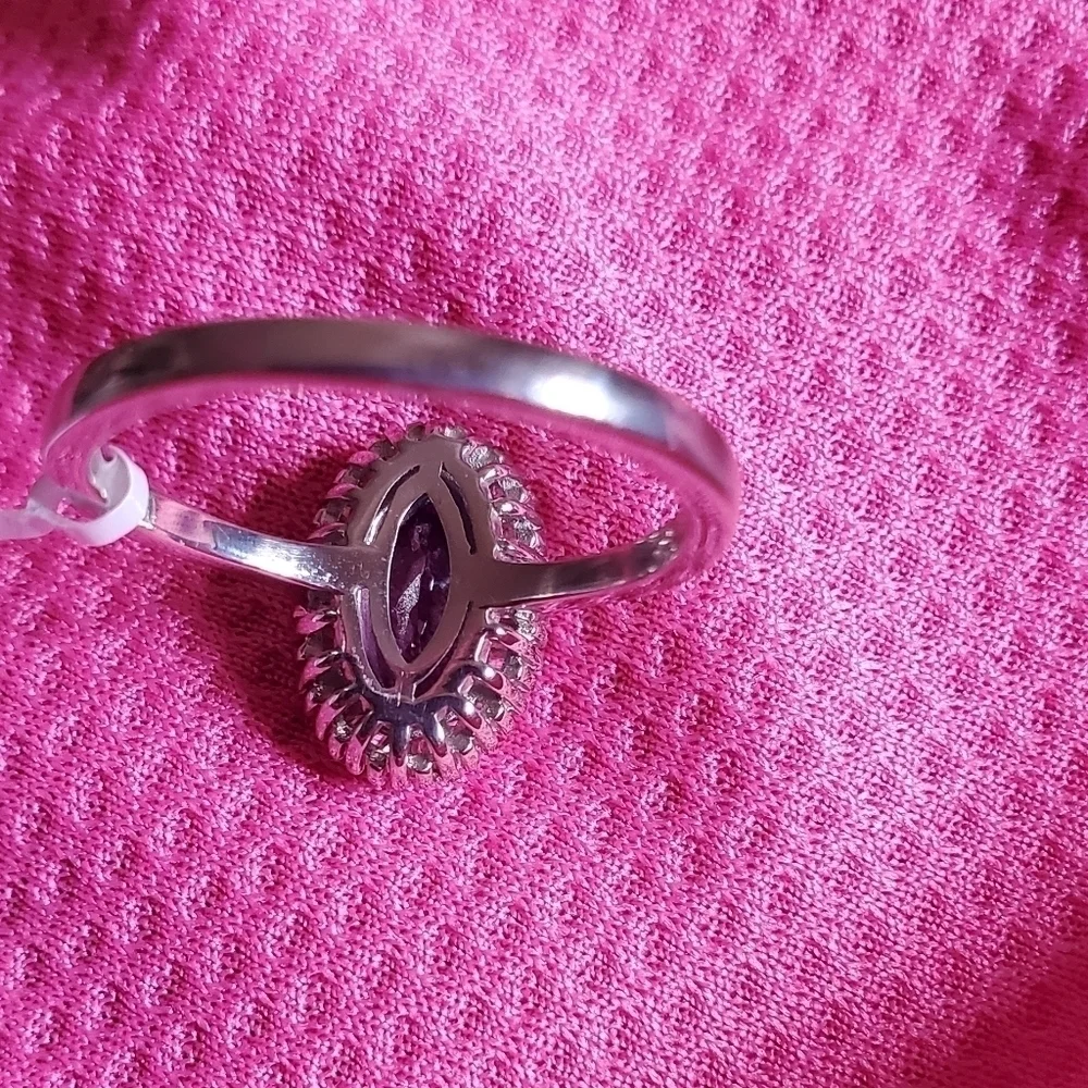 Tanzanite Diamond Halo Ring Platinum Over Sterling Silver Size 7